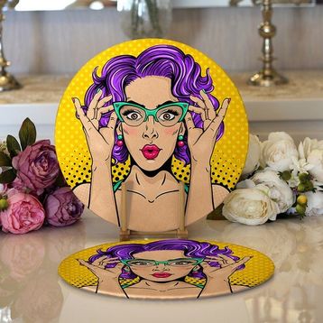 RealHomes 2 34x34 cm Renkli 1 Sarı Puanlı Popart Desenli Modern Yuvarlak Servis Altlığı Supla
