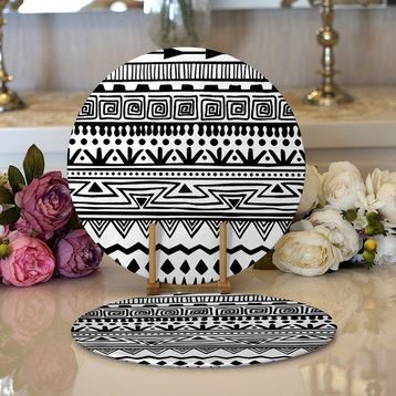 RealHomes 2 34x34 cm Renkli 1 Siyah Beyaz African Motifli Modern Yuvarlak Servis Altlığı Supla