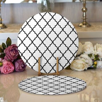 RealHomes 2 34x34 cm Renkli 1 Siyah Beyaz Ogea Desenli Modern Yuvarlak Servis Altlığı Supla