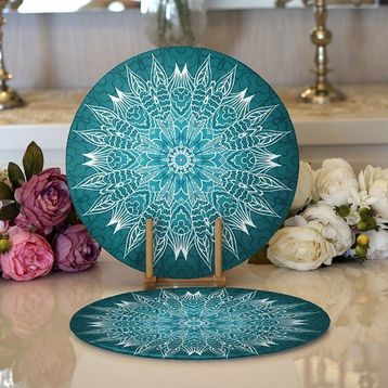 RealHomes 2 34x34 cm Renkli 1 Weave Mandala Desenli Modern Yuvarlak Servis Altlığı Supla