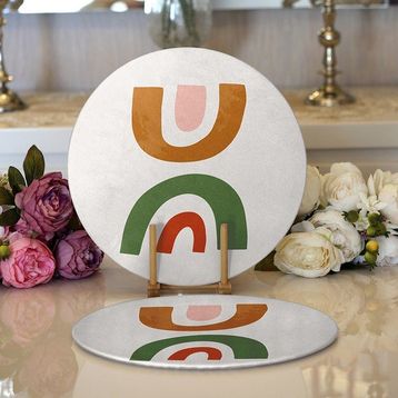 RealHomes 34x34 cm 2'li Pastel Renkli Zeminli Onedraw Çizimli Dijital Baskılı Modern Yuvarlak Servis Altlığı Supla