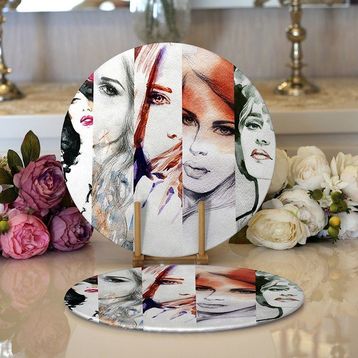 RealHomes 34x34 cm Renkli 2'li Fashion Womens Dijital Baskılı Modern Yuvarlak Servis Altlığı Supla
