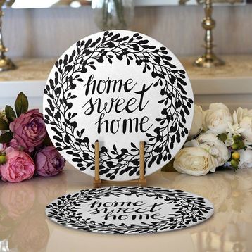RealHomes 34x34 cm Renkli 2'li Home Sweet Home Dijital Baskılı Modern Yuvarlak Servis Altlığı Supla