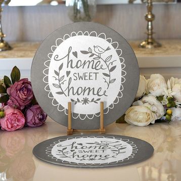RealHomes 34x34 cm Renkli 2'li Home Sweet Home Dijital Baskılı Modern Yuvarlak Servis Altlığı Supla