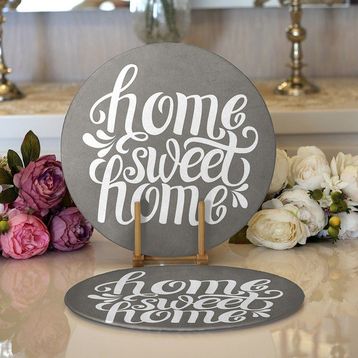 RealHomes 34x34 cm Renkli 2'li Home Sweet Home Dijital Baskılı Modern Yuvarlak Servis Altlığı Supla