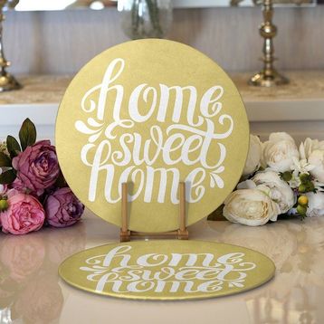 RealHomes 34x34 cm Renkli 2'li Home Sweet Home Dijital Baskılı Modern Yuvarlak Servis Altlığı Supla