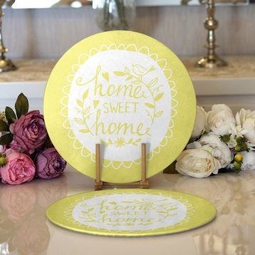 RealHomes 34x34 cm Renkli 2'li Home Sweet Home Dijital Baskılı Modern Yuvarlak Servis Altlığı Supla