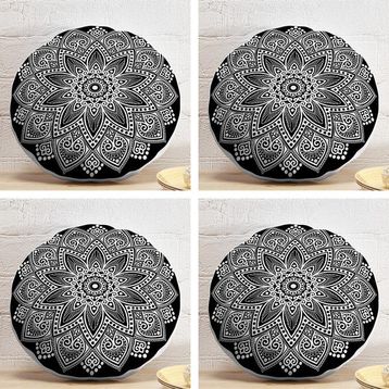 Realhomes 43x43 cm Renkli 4'lü Realhomes Mandala Desen Tasarımlı Dijital Baskılı Yuvarlak Yastık Kırlent Kılıf Seti