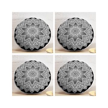 Realhomes 43x43 cm Renkli 4'lü Realhomes Mandala Desen Tasarımlı Dijital Baskılı Yuvarlak Yastık Kırlent Kılıf Seti
