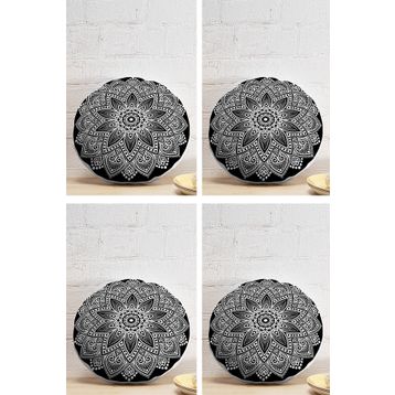 Realhomes 43x43 cm Renkli 4'lü Realhomes Mandala Desen Tasarımlı Dijital Baskılı Yuvarlak Yastık Kırlent Kılıf Seti