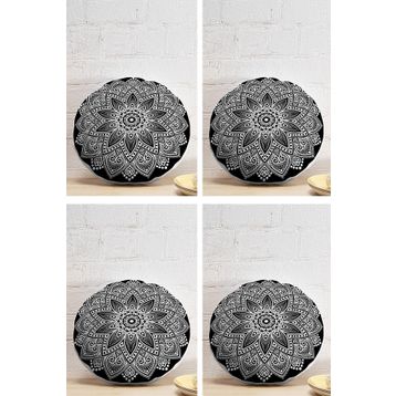 Realhomes 43x43 cm Renkli 4'lü Realhomes Mandala Desen Tasarımlı Dijital Baskılı Yuvarlak Yastık Kırlent Kılıf Seti