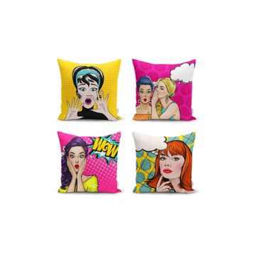Realhomes 4'lü Fashion Girl Konseptli Dekoratif Yastık Kırlent Kılıfı