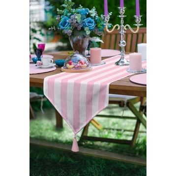 Realhomes Pembe Renklerin Uyumu Modern Tasarımlı Dekoratif Özel Tasarım Püsküllü Şönil Üçgen Runner