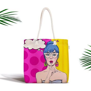 RealHomes Pop Art Desenli Dijital Baskılı Modern Fermuarlı Kumaş Çanta