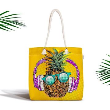 RealHomes Summer Ananas Tasarımlı Fermuarlı Modern Kumaş Çanta