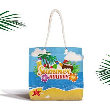 RealHomes Summer Holiday Özel Tasarımlı Dijital Baskılı Fermuarlı Bez Çanta