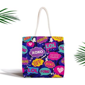 RealHomes Xo Pop Art Tasarımlı Dijital Baskılı Fermuarlı Kumaş Çanta