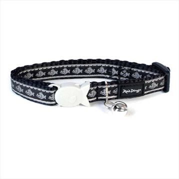 RedDingo Fosforlu Balık Desenli Siyah12 mm Kedi Boyun Tasması