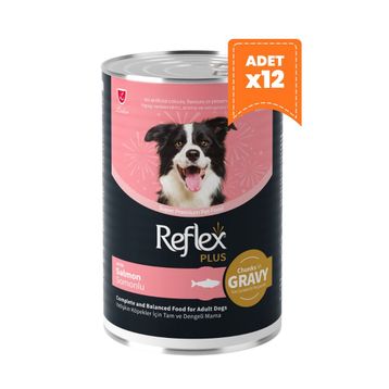 Reflex Plus Sos İçinde Et Parçacıklı Somonlu 12x400 gr Yetişkin Köpek Konservesi