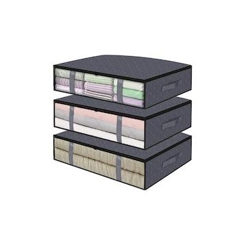 Rek Home 3 Adet Pencereli Gri 60x45x15 cm Baza Altı Yastık Yorgan Kazak Hurç