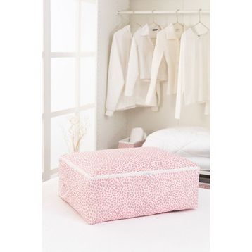 Rek Home Büyük Boy 62x46x22 cm Pudra Yaprak Baskılı Baza Altı Yastık Yorgan Kazak Hurç