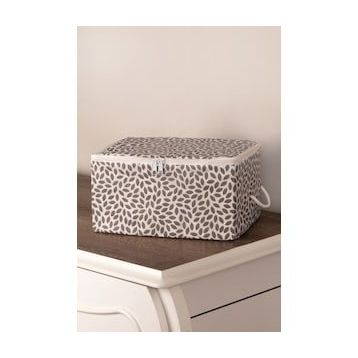 Rek Home Küçük Boy 30x22x18 cm Gri Yaprak Baskılı Baza Altı Valiz Düzenleyici Hurç