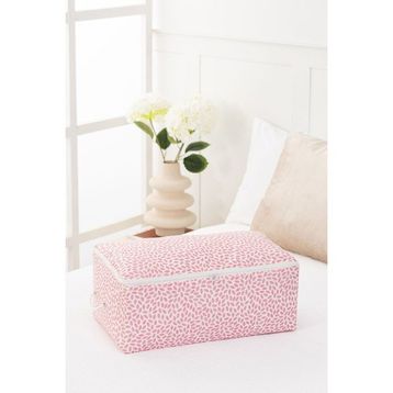 Rek Home Orta Boy 52x28x21 cm Pudra Yaprak Baskılı Baza Altı Kazak Pike Battaniye Giysi Kıyafet Hurç
