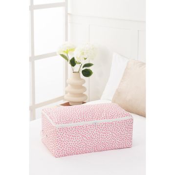 Rek Home Orta Boy 52x28x21 cm Pudra Yaprak Baskılı Baza Altı Kazak Pike Battaniye Giysi Kıyafet Hurç