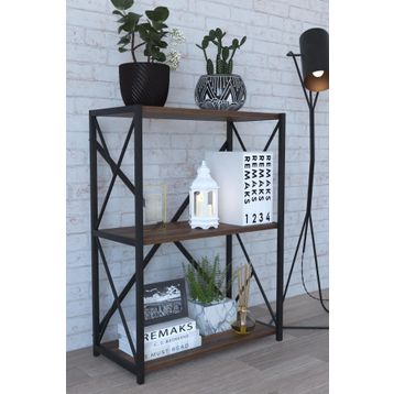 Remaks 3 Raflı Metal Ceviz Kitaplık