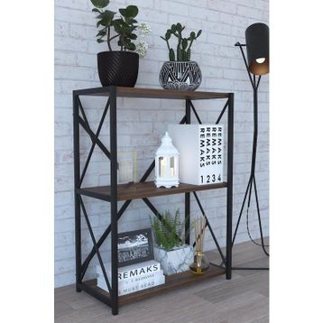 Remaks 3 Raflı Metal Ceviz Kitaplık