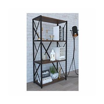 Remaks 4 Raflı Ceviz Metal Kitaplık