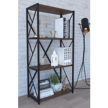 Remaks 4 Raflı Ceviz Metal Kitaplık