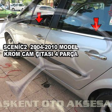 Renault Scenic 2004-2010 Paslanmaz Çelik 4 Parça Krom Cam Çıtası
