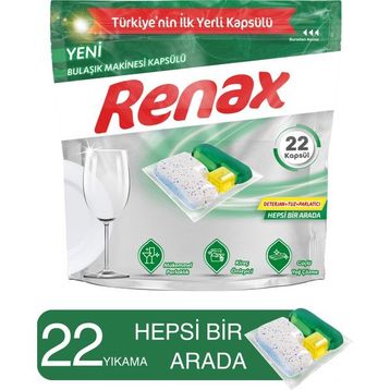 Renax 22 Yıkama Limon Kokulu Yağ Kireç Önleyici Bulaşık Makinesi Kapsülü