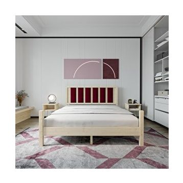 Renazzo Mobilya Orion Model 120x200 cm Bordo Puflu Başlıklı Vernikli Çam Ahşap Karyola