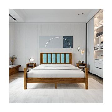 Renazzo Mobilya Orion Model 120x200 cm Cam Göbeği Puflu Başlıklı Ceviz Renk Çam Ahşap Karyola