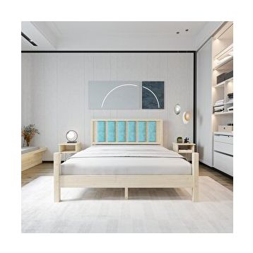 Renazzo Mobilya Orion Model 120x200 cm Cam Göbeği Puflu Başlıklı Doğal Çam Ahşap Karyola