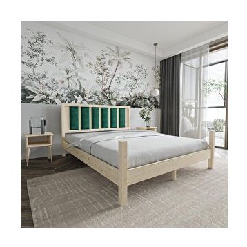 Renazzo Mobilya Orion Model 120x200 cm Zümrüt Yeşili Puflu Başlıklı Doğal Çam Ahşap Karyola