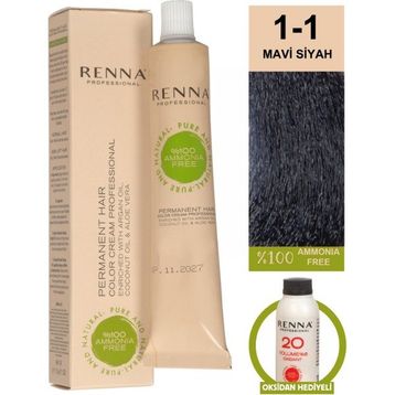Renna 1-1 Mavi Siyah Amonyaksız Bitkisel Yıpranmış Saçlar İçin 60 ml Saç Boyası