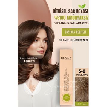 Renna 5-0 Açık Kahve Amonyaksız Bitkisel Yıpranmış Saçlar İçin 60 ml Saç Boyası
