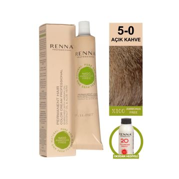 Renna 5-0 Açık Kahve Amonyaksız Bitkisel Yıpranmış Saçlar İçin 60 ml Saç Boyası
