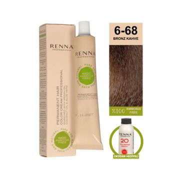 Renna 6-68 Bronz Kahve Amonyaksız Bitkisel Yıpranmış Saçlar İçin 60 ml Saç Boyası