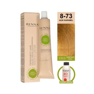Renna 8-73 Açık Karamel Amonyaksız Bitkisel Yıpranmış Saçlar İçin 60 ml Saç Boyası