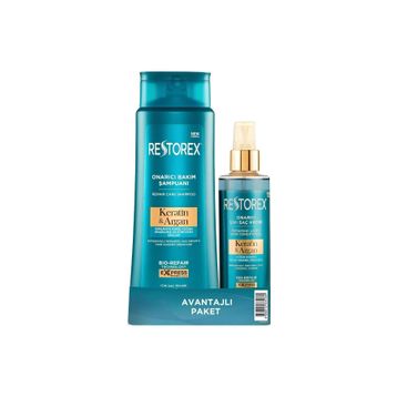 Restorex Keratin Argan Onarıcı 500 ml Saç Bakım Şampuanı + 200 ml Sıvı Saç Bakım Kremi