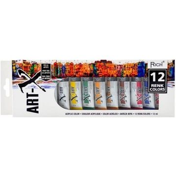 Rich Art-X 12 ml 12 Renk Tüp Akrilik Boya
