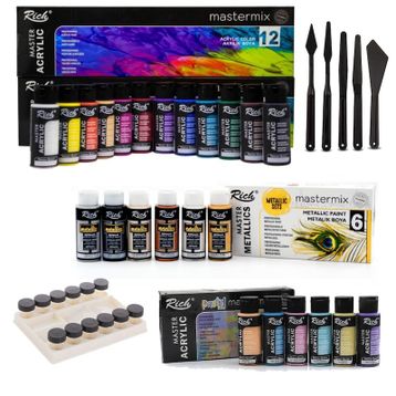 Rich Mastermix Medium 24 Renk Canlı- Pastel- Metalik Renkler Akrilik Boya Seti