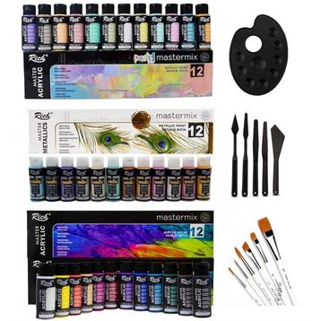 Rich Mastermix Mega Elite 36 Renk Canlı- Pastel- Metalik Renkler Akrilik Boya Seti