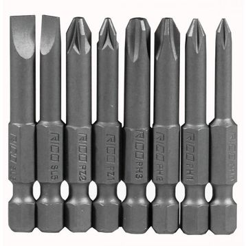 Rico 005-KK1130 PH+PZ+SL 8 Parça 50 mm Yıldız Düz Bits Uç Seti