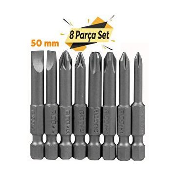Rico 005-KK1130 PH+PZ+SL 8 Parça 50 mm Yıldız Düz Bits Uç Seti
