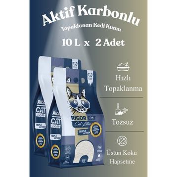 Rigor Cat Aktif Karbonlu Topaklanan 2x10 lt Kedi Kumu
